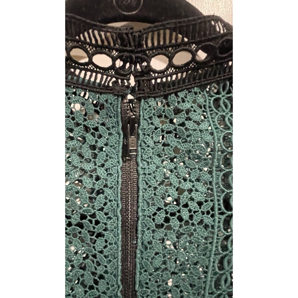 Self-Portrait Lace Pleated Midi Dress Green Black Ivory Long Sleeve US 8 UK 12 - Picture 4 of 12